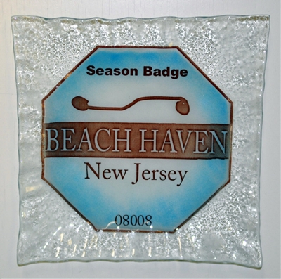 Any Town Beach Badge Blue Small Square Plate