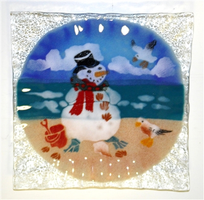 Beach Snowman Small Square Plate
