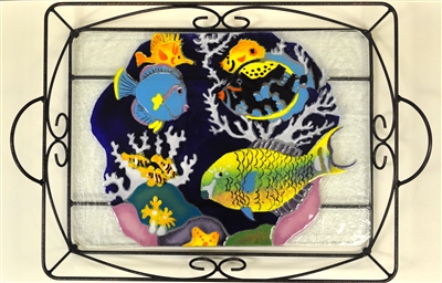 Tropical Fish Large Blue Tray (with Metal Holder)