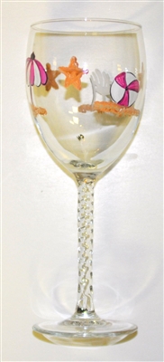 Pastel Beach Scene White Wine Glass