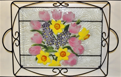 Pastel Spring Floral Large Tray (with Metal Holder)