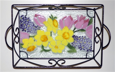 Pastel Spring Floral Small Tray (with Metal Holder)