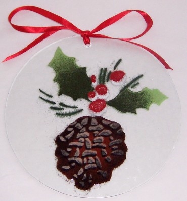 Pine Cone and Holly 7 inch Suncatcher