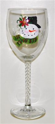 Poinsettia Snowman White Wine Glass