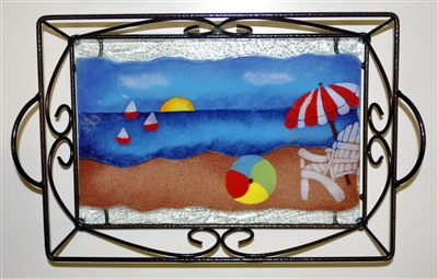 Small Bold Beach Scene Tray (with Metal Holder)
